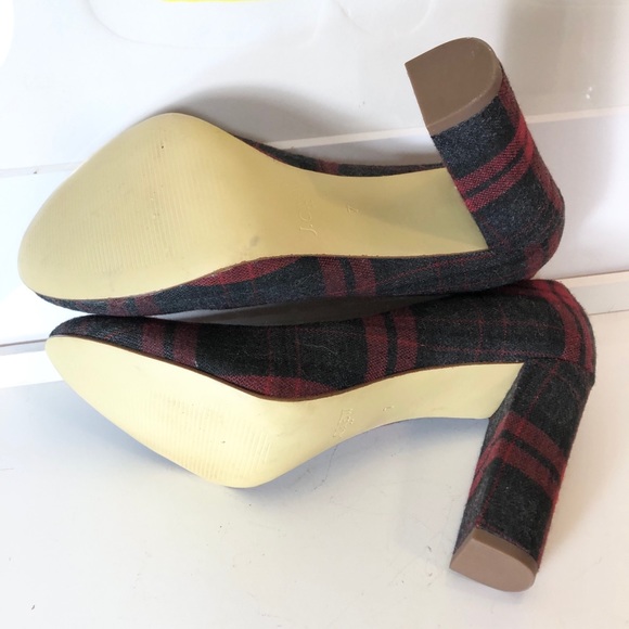 J. Crew Tartan Red and Gray Plaid Block Heel Shoes - Picture 5 of 5